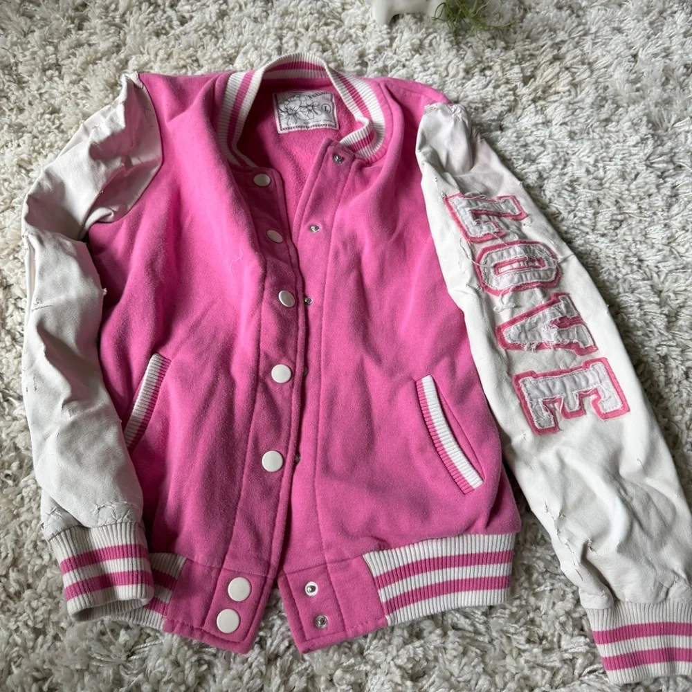 Stylish Reflex Varsity Y2K early 2000s color block vintage Jacket in Pink and Wh - Picture 5 of 9